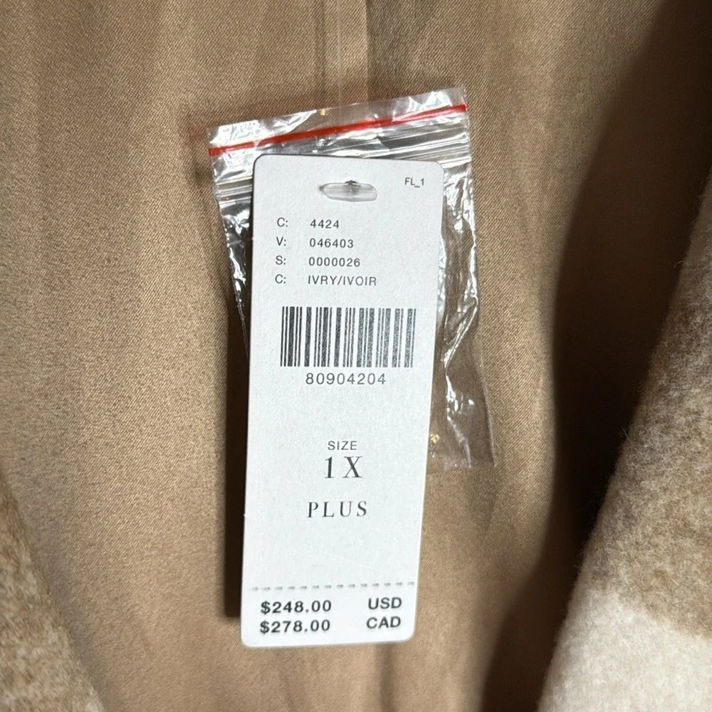 NWT Hutch Ivory Plaid One Button Blazer Size 1X